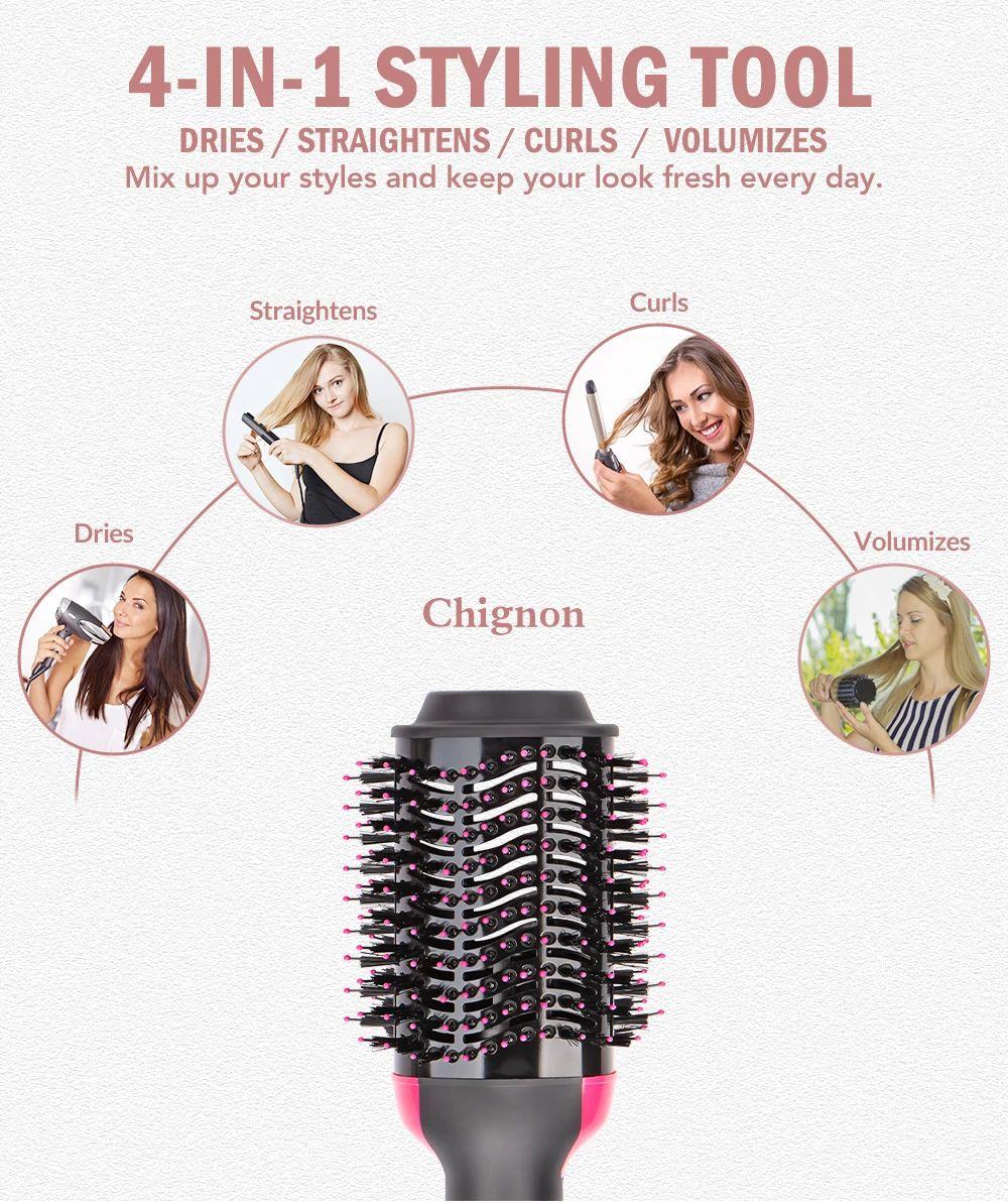 Hot Air Brush Multi-Function Hair Dryer Straightener Curler
