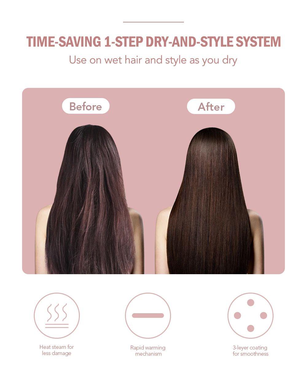 Hot Air Brush Multi-Function Hair Dryer Straightener Curler