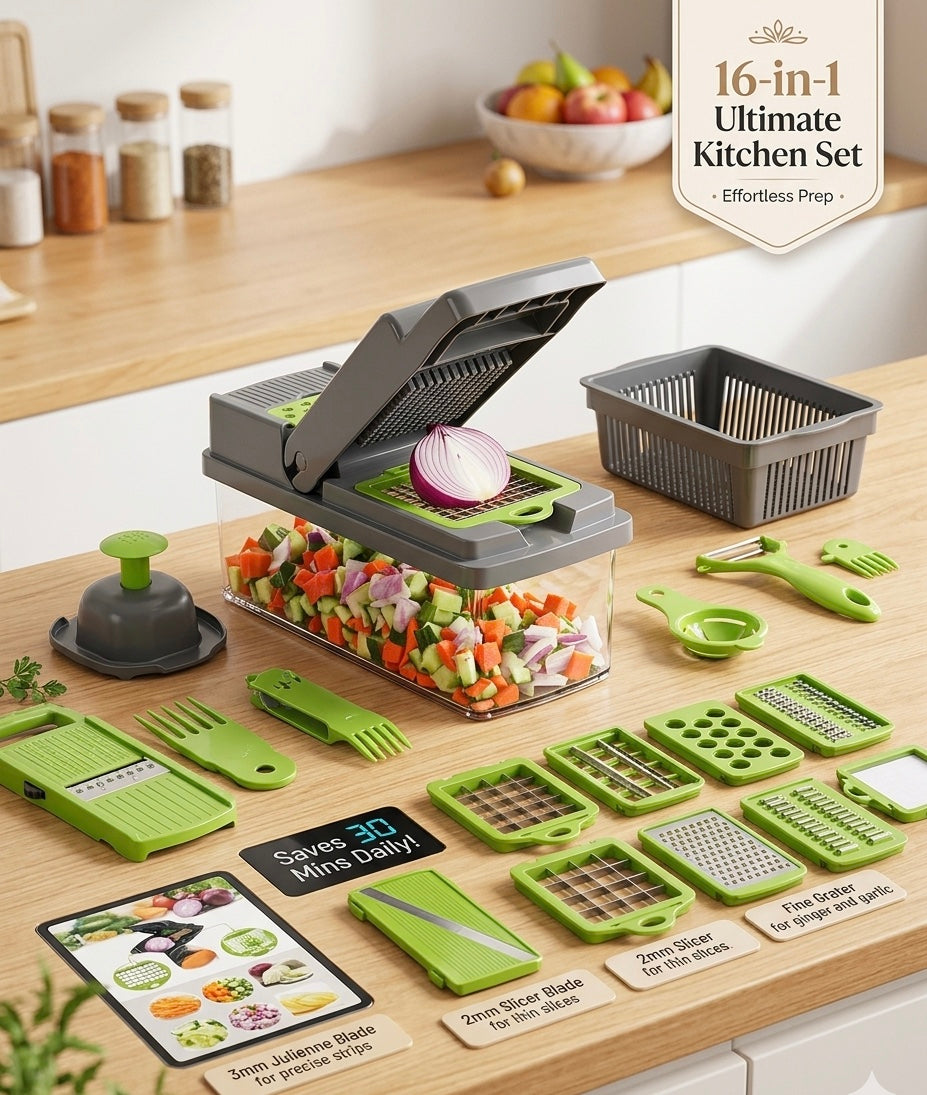 16-in-1 Smart Kitchen Chopper & Slicer (Cut Kitchen Time By 70%)